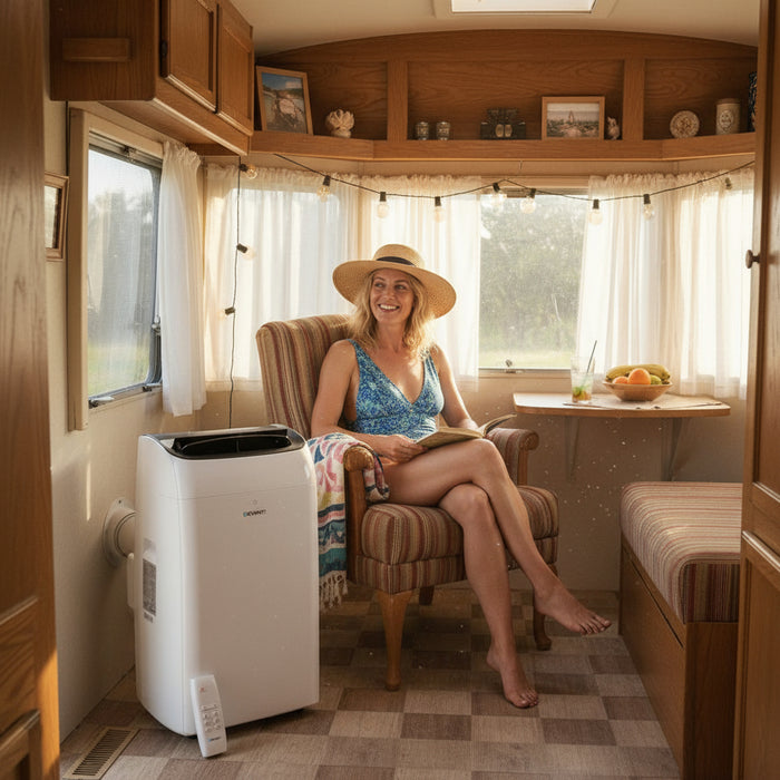 Relaxing in the Caravan with 12000BTU Portable Air Conditioner