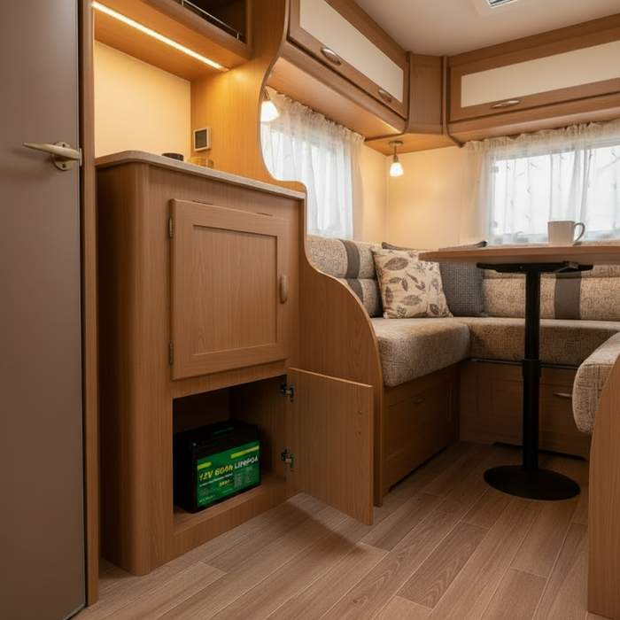 Lithium iron phosphate battery in a caravan