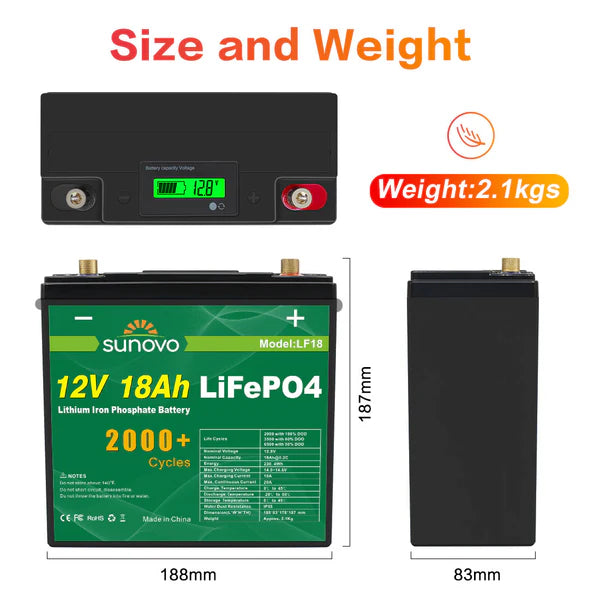 Dimensions of 12V 18Ah LiFePO4 battery