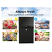 Black refrigerator showing features for different seasons