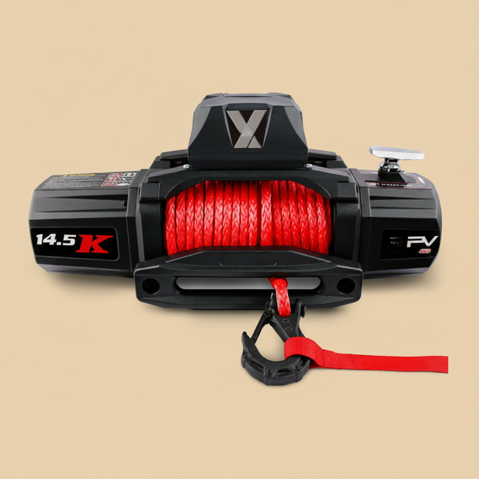 Black winch with red cable