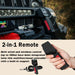 Multifunctional controller with 2-in-1 remote for electric winch, held by a hand.