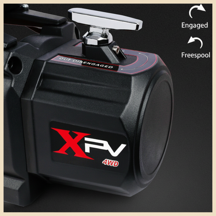 Electric Winch with XPV 4WD text on a black background