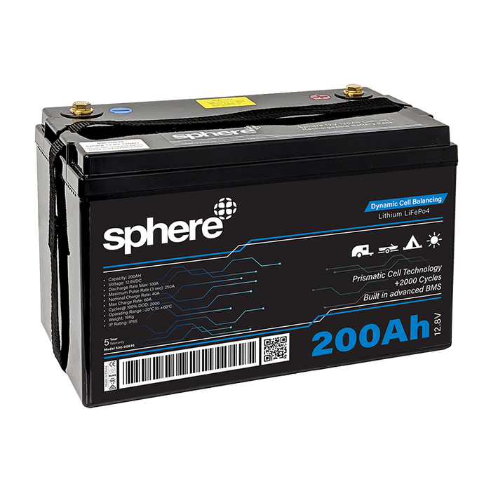 Sphere 12V 200AH Lithium Rechargeable Prismatic Battery | 5 yr warranty