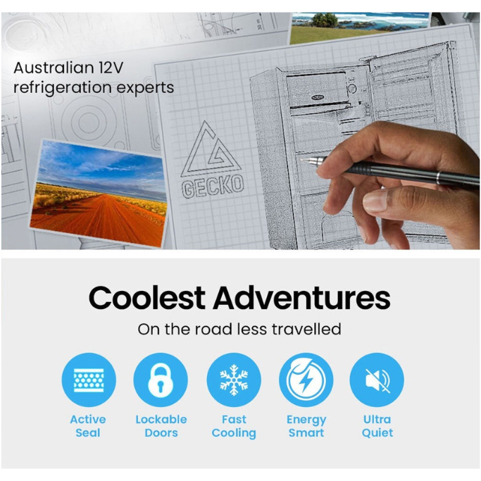 125L caravan fridge freezer featuring  12V refrigeration and adventure features.