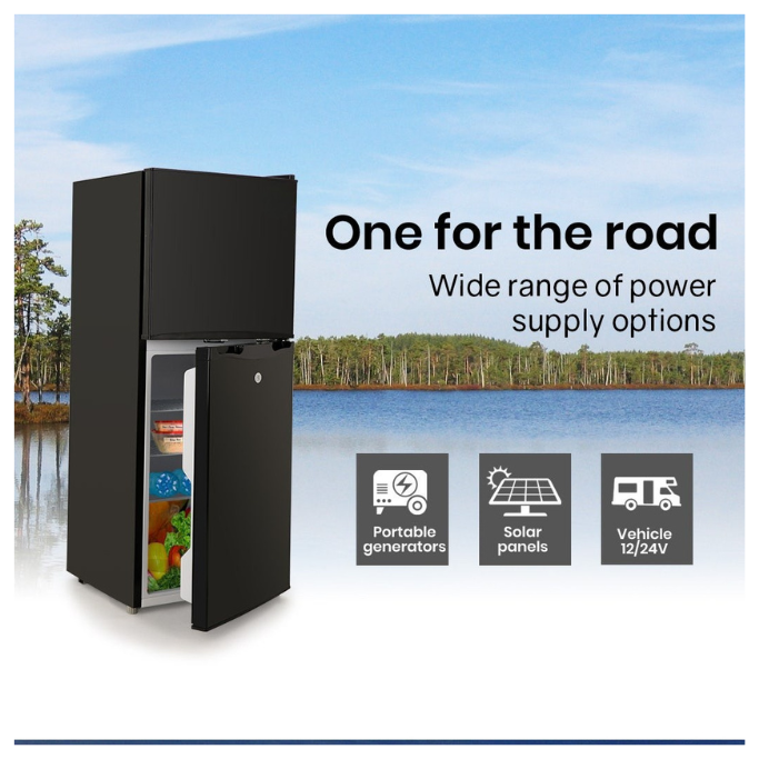 Black refrigerator with power supply options