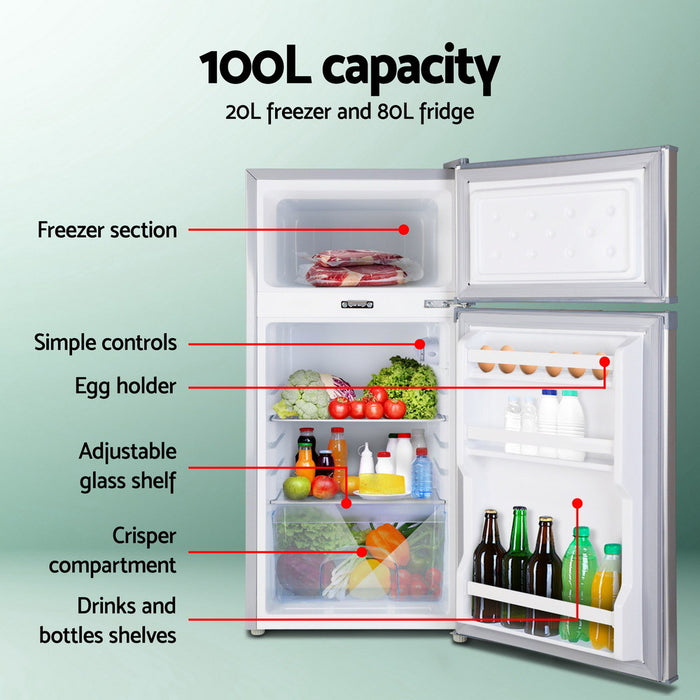 Diagram of a refrigerator with labeled sections 