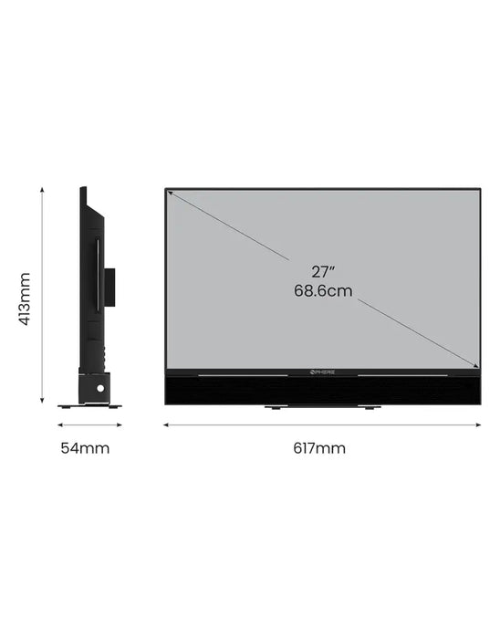 Measurement chart of a television screen with dimensions labeled