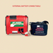 Red portable power station with a black battery connector bag