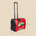 Red portable generator with dimensions labeled