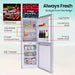 Diagram of a refrigerator with labeled compartments and features