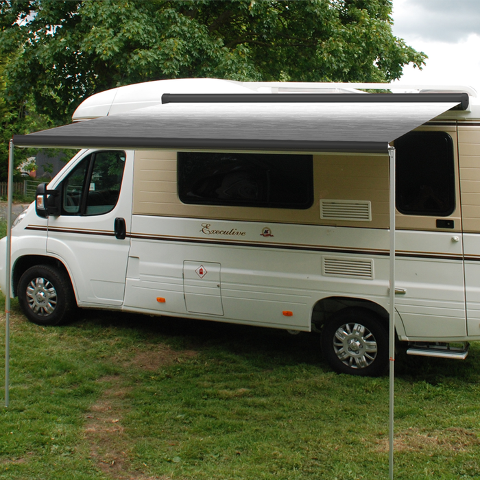 Carefree Freedom Black Case 12V Silver Shale Fade Box Awning | 2.5m to 4.5m