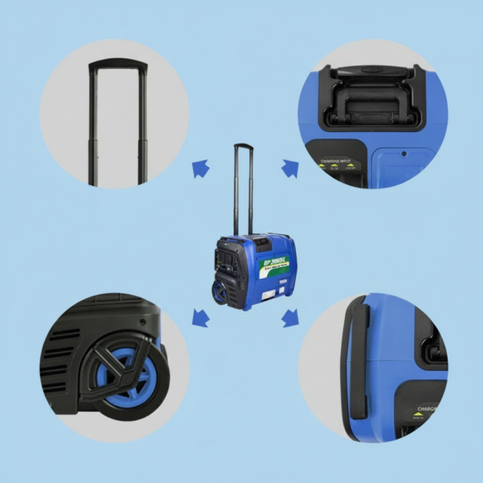 2000W Portable Generator showing separate images of features