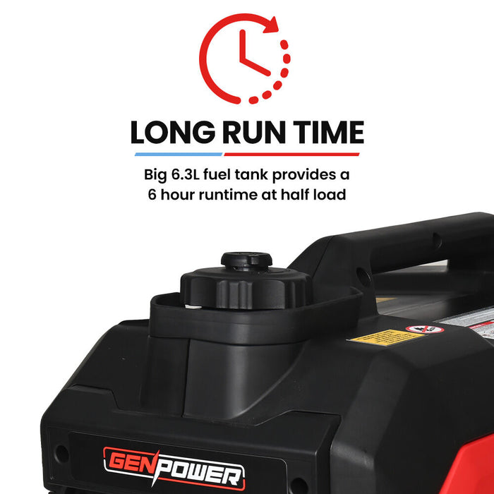 Black and red power tool with  text about long run time.