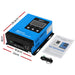 Blue solar charge controller with dimensions and accessories 