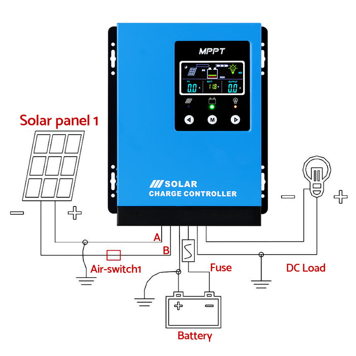 Solar charge controller diagram with labeled components