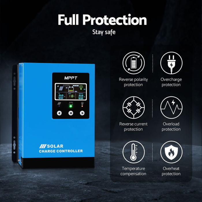 Blue solar charge controller with features listed 
