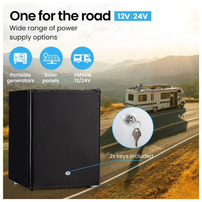 Black refrigerator with power supply options