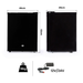 70L black caravan fridge freezer with dimensions labeled.