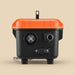 Black and orange portable cooler with a fan and control panel