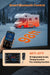 Smart Bluetooth control system for RV with digital display and remote control, set against a snowy mountain backdrop.