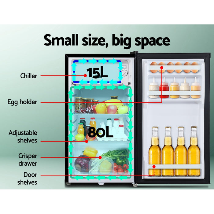 12v refrigerator with labeled compartments on a light green background