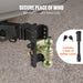 Towing hitch safety lock with text 'Secure Peace of Mind' and 'Standard Equipped Safety Lock'.