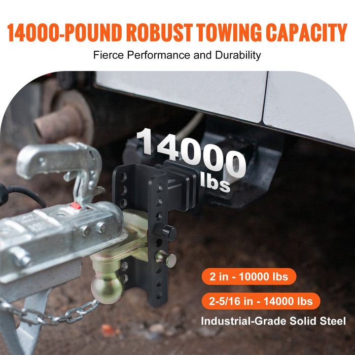 Towing hitch with 14000-pound capacity label on a vehicle.