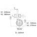Technical drawing of a Jockey Wheel with dimensions labeled