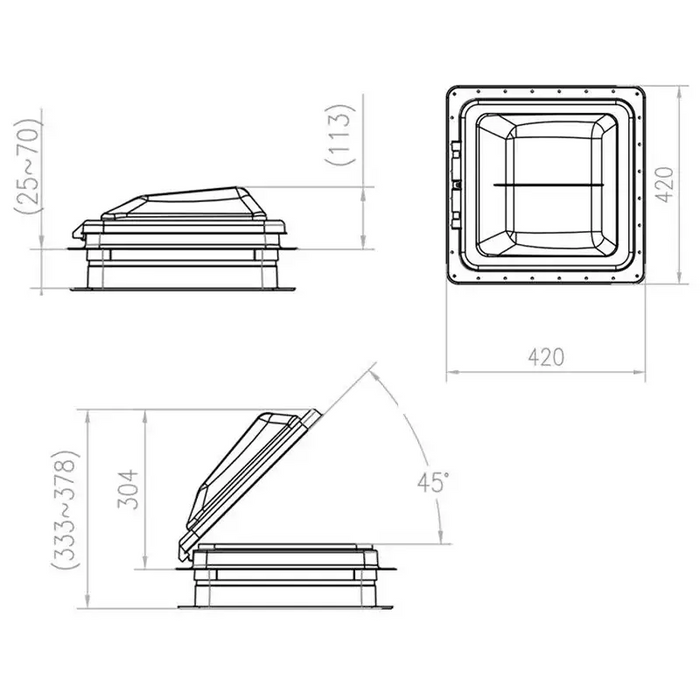 COAST RV 14x14 Black Wind-up Roof Vent with 12V FAN & LED