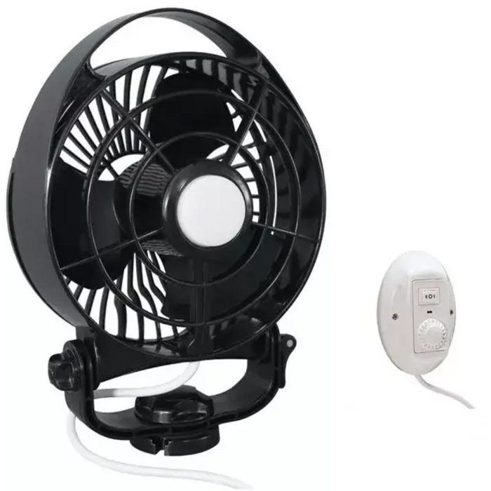 Caframo Maestro 12V Black 6" Variable Speed Fan w/ Light and Wired Control. 7482CABBX