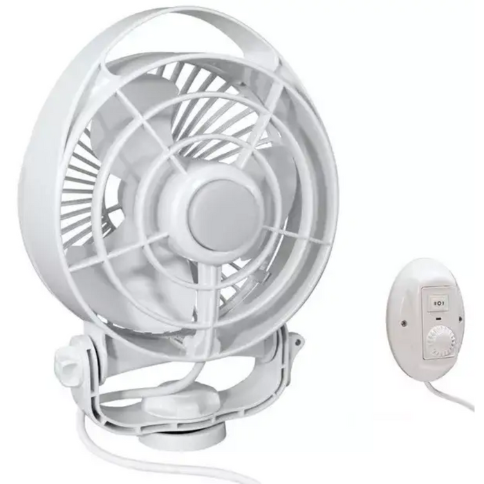 Caframo Maestro 12V White 6" Variable Speed Fan w/ Light and Wired Control. 7482CAWBX