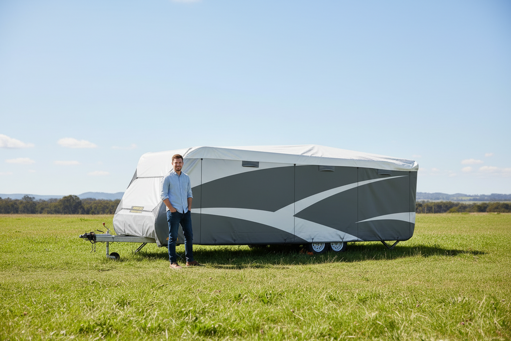 Trailer with a cover on a white background