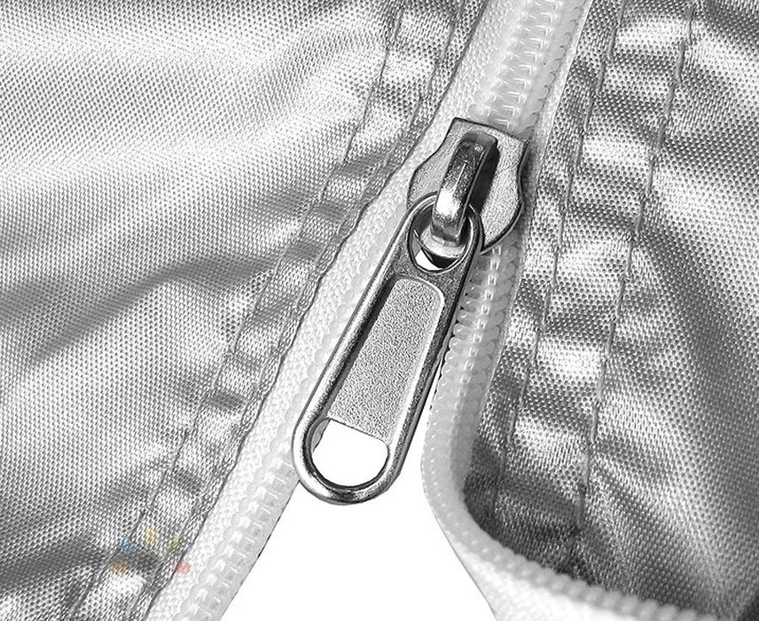 Close-up of a zipper on a caravan cover
