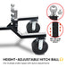 Height-adjustable hitch ball system with detailed features on a white background