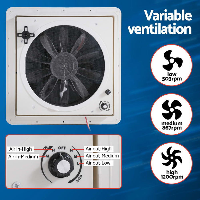 Features of a 12V caravan roof vent
