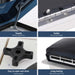 Collage of caravan roof vent components with text labels on stability, support, opening, and durability.