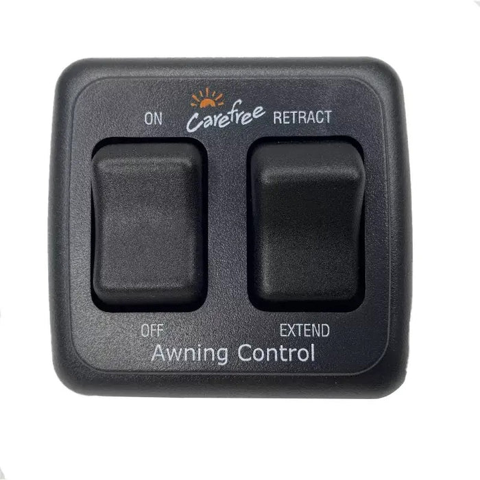 Carefree awning control switch panel with two buttons on a white background