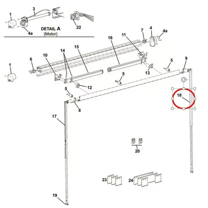 Carefree Freedom R/H Vertical Support Leg-Used W/2.44 & 2.57M. R001654-101