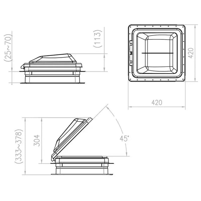 Coast RV 14x14 Black Wind-Up Roof Vent With 12V FAN & LED