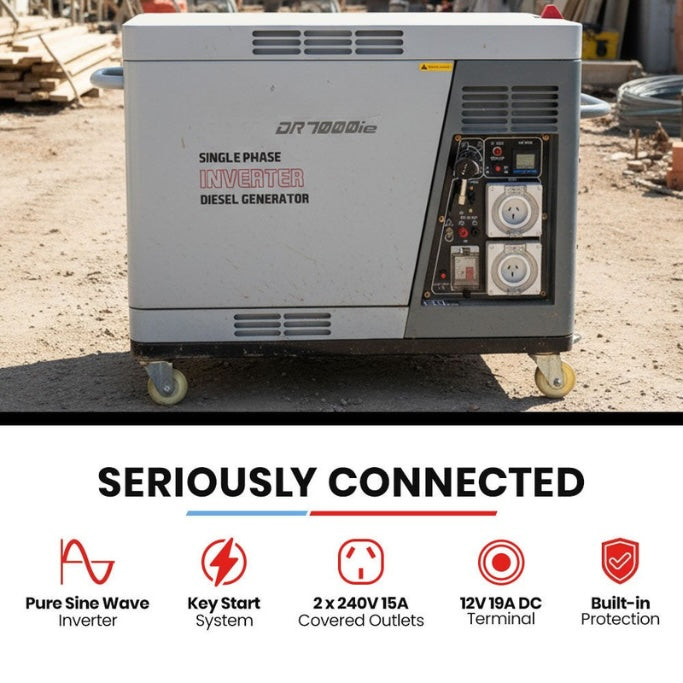 DR 7000 diesel generator on a construction site with features listed below.