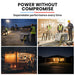 Collage of scenes showing power generators in use at various locations with text 'Power Without Compromise'.