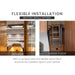 Advertisement for flexible installation options with interior and under-floor views.