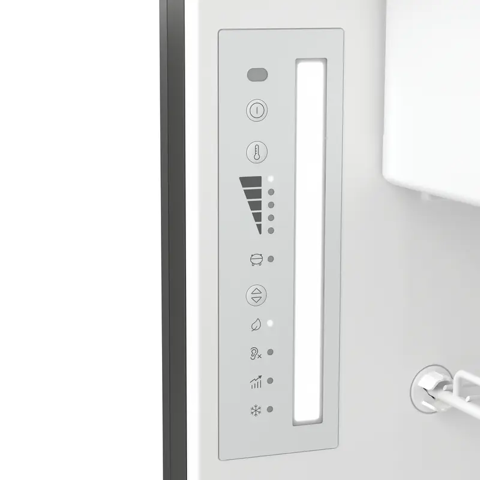 Control panel with various buttons on a white background