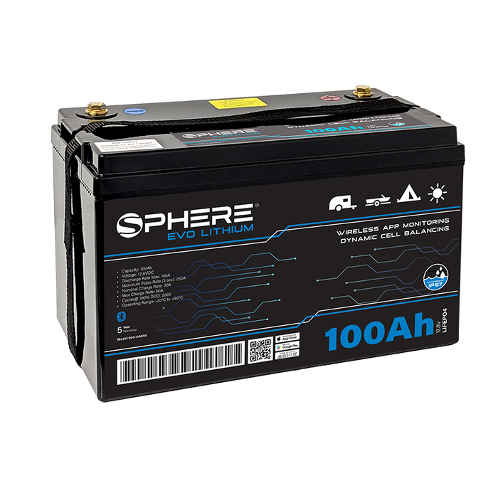 100AH EVO Lithium Battery (LiFePO4) - IP67 & Bluetooth/100A BMS | 5 yr Warranty