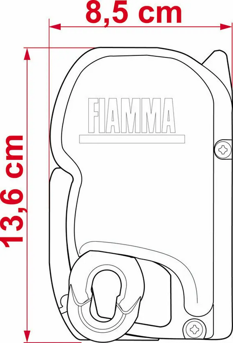 Technical drawing of a Fiamma Awning with dimensions labeled