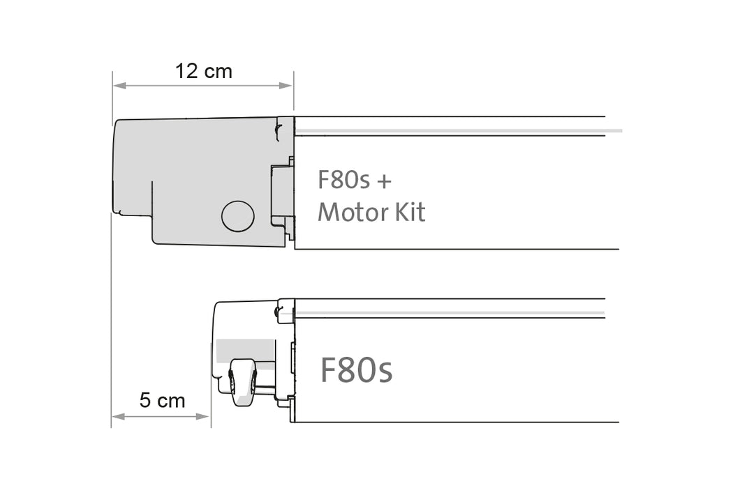 Technical drawing of F80s and F80s+ Motor Kit dimensions