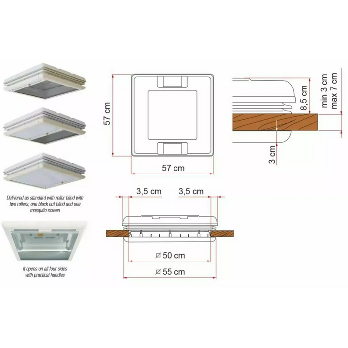 Fiamma Kombi Hatch 50 X 50 White W/Blind. 01668-02-