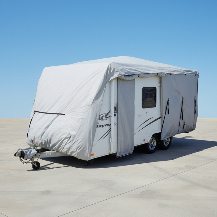 Caravan with heavy duty waterproof cover