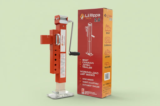 Red jack with hand crank and packaging 